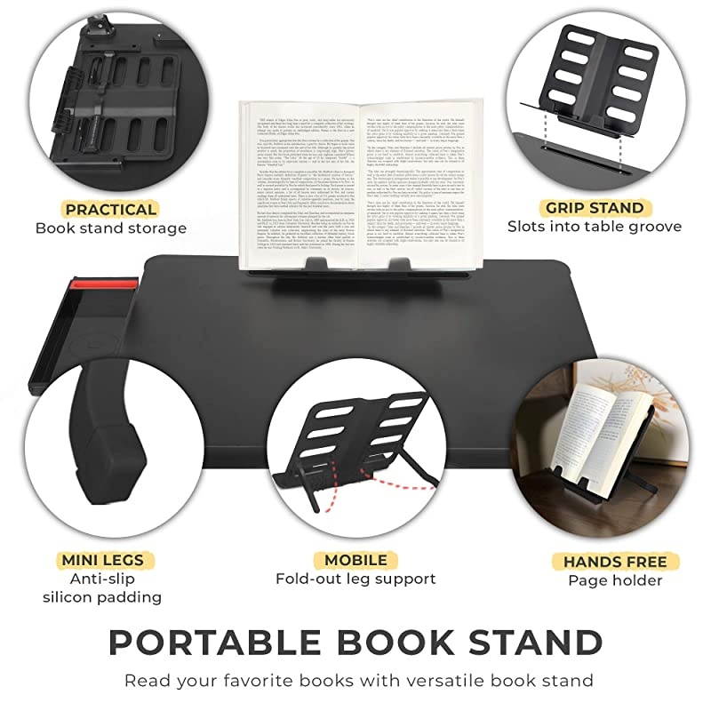 Mega Table XXL Folding Laptop Desk for Bed Sofa | Couch Table Bed Desk Laptop Writing Study Eating Storage Reading Stand Black Onyx