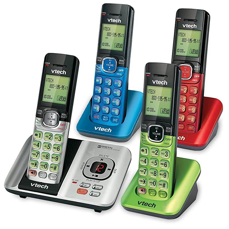 CS65294B 4Handset DECT 60 Cordless Phone with Answering System and Caller ID Expandable up to 5 Handsets WallMountable BlueGreenRedSilver CS640916 Accessory Cordless Handset Red