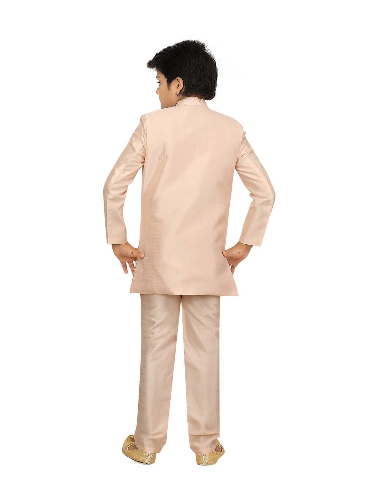 Ahhaaaa Kids Beige Cotton Embroidered Full Sleeves Kurta Set