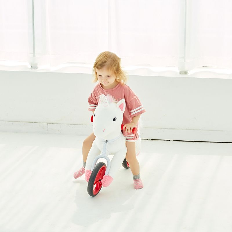 Wonder&Wise Kids Animal Plush Toddler 20.5 Inch Tall Adjustable Training Balance Bike Ride On Toy, Ages 2 Years to 5 Years Old, White/Rainbow Unicorn