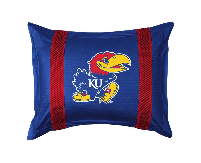 2pc NCAA Pillowcase and Pillow Sham Set College Team Logo Bedding Accessories - Kansas Jayhawks..