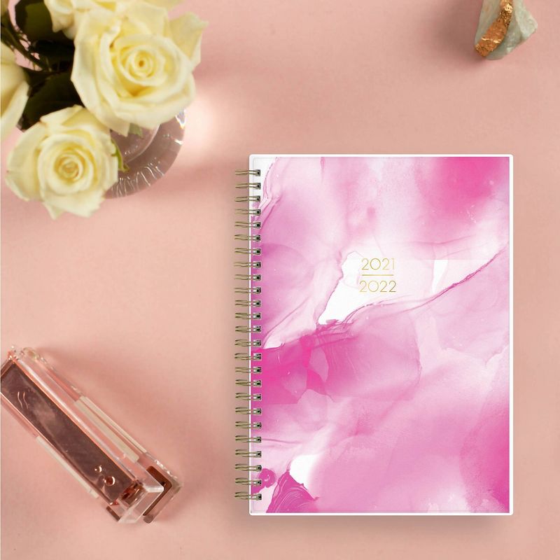 2021-22 Academic Planner Notes 5.875"x8.625" Flexible Plastic Cover Weekly/Monthly Wirebound Alcohol Ink Pink White - May Designs