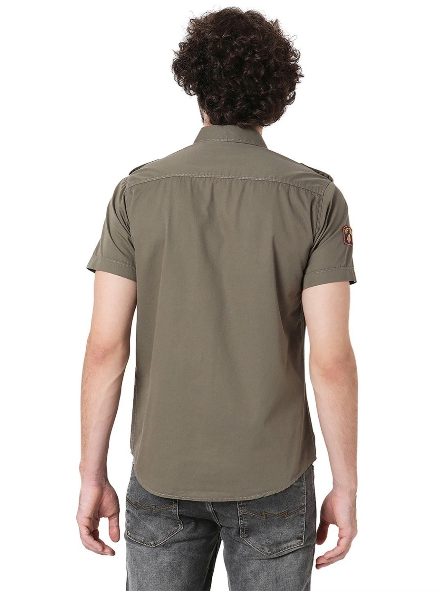 Mufti Light Green Cotton Slim Fit Shirt