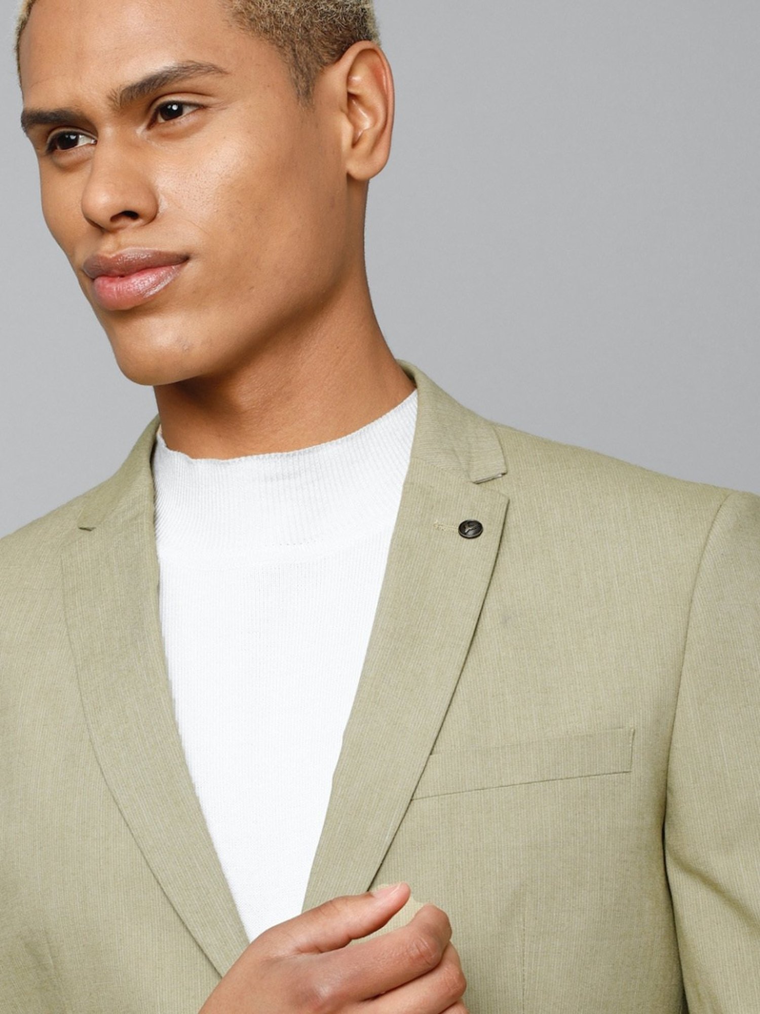 Allen Solly Green Cotton Slim Fit Blazer