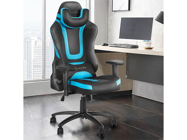 Office Gaming Chair Carbon PU Leather Reclining Black Racing Style, Executive Ergonomic Hydraulic Swivel Seat with U-Shaped Headrest and Lumbar Support,Red,GC18