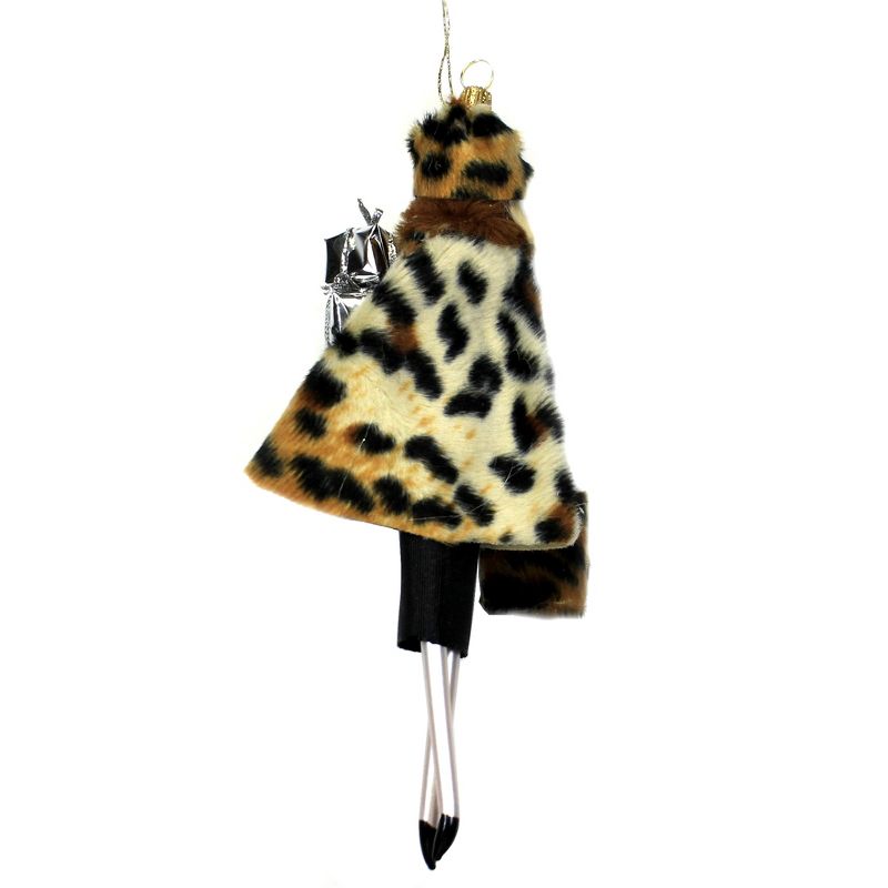 Italian Ornaments 7.25" Ariana In Faux Leopard Coat Ornament Italian Diva Lady  -  Tree Ornaments