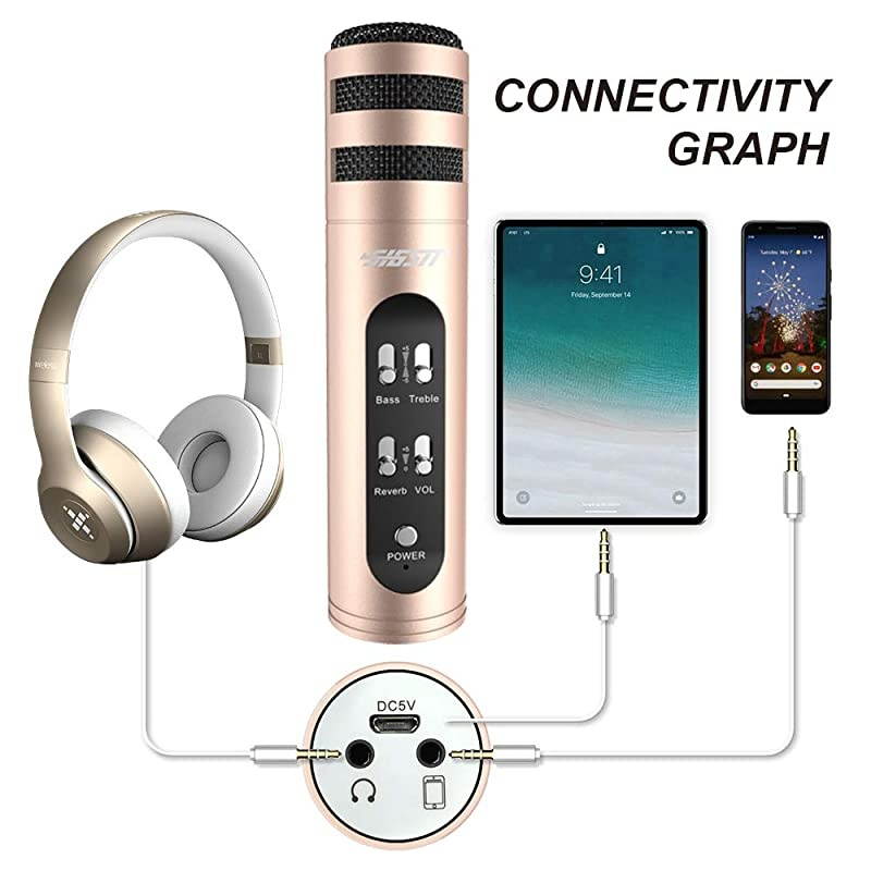 Music Recording Microphone with Desktop Tripod,Condenser Microphone Integrated Reverb Sound Effects for Phone Recording,Gaming,Podcasting and Karaoke Singing
