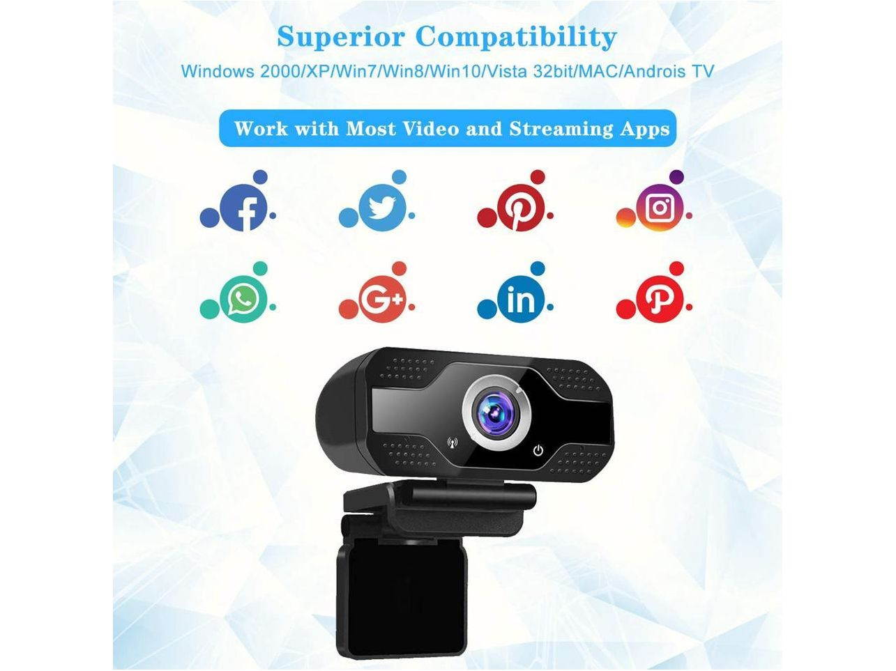 1080P HD Webcam  with Microphone - 2MP PC Skype Camera  for Video Calling, YouTube and Recording for Computer Laptop Desktop