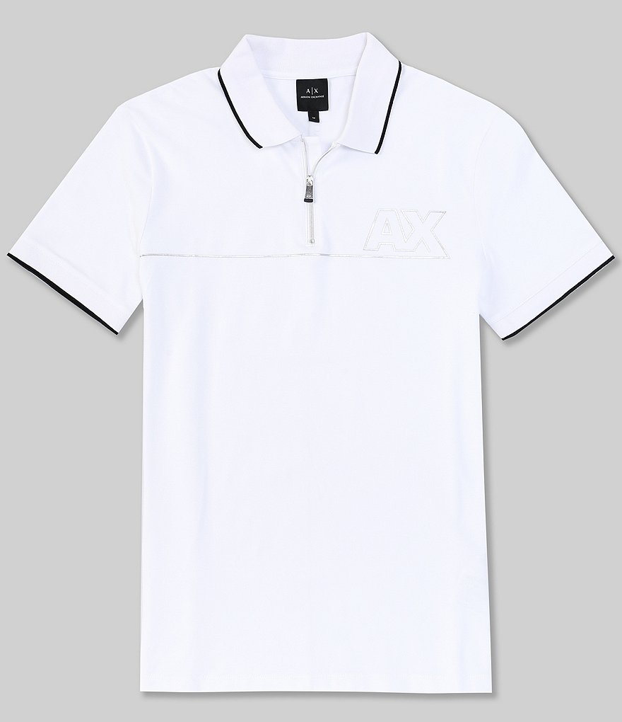 Armani Exchange Slim-Fit Metallic Logo Short-Sleeve Quarter-Zip Polo Shirt