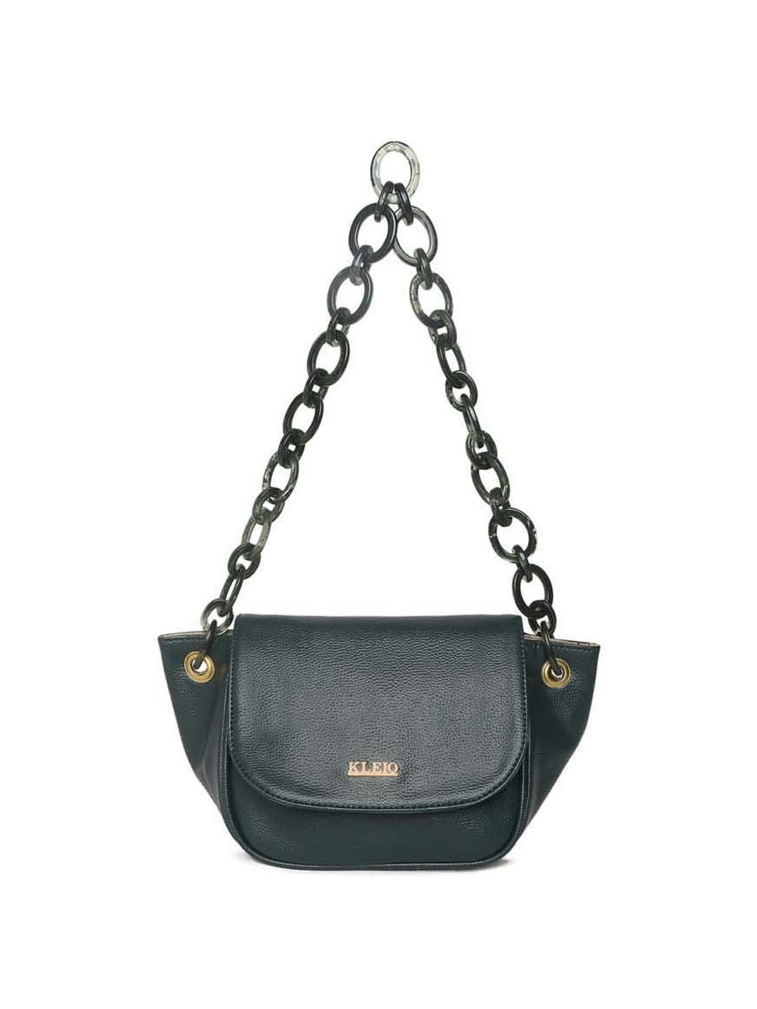 KLEIO Dark Green Solid Medium Shoulder Handbag