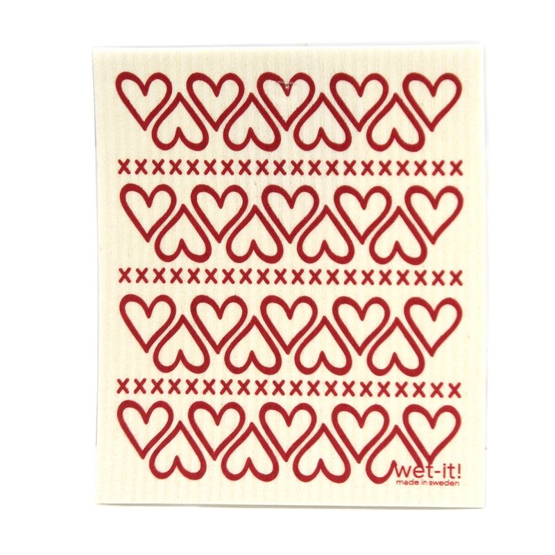 Swedish Dish Cloth 7.75" Pig And Hearts Absorbent Cleaning Cloth Valentines  -  Dish Cloth