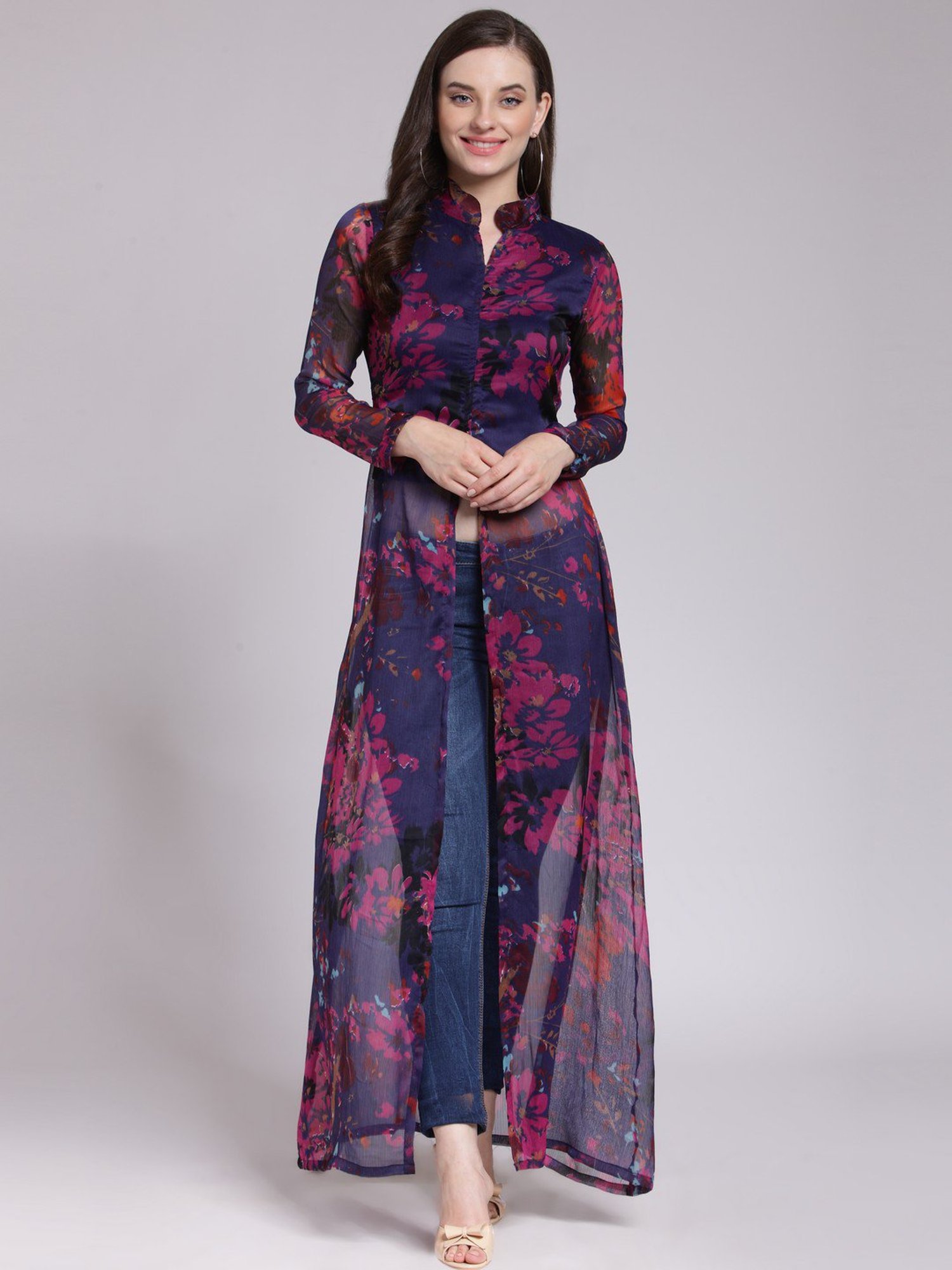 Scorpius Purple Floral Print Long Top