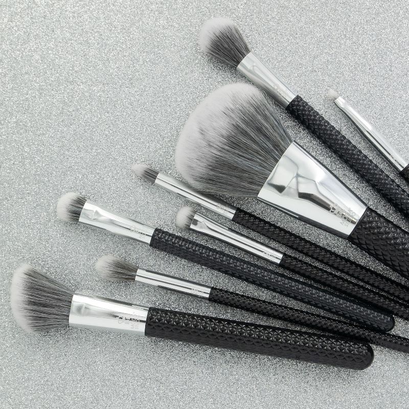 MODA Brush Studio 8pc Pro Glam Black Makeup Brush Set, Includes - Powder, Crease, Smudger, and Angle Eyeliner Brushes