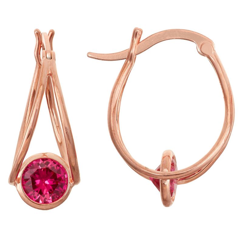 1 2/3 TCW Tiara Rose Gold Over Silver 6mm Bezel-set Ruby Hoop Earrings