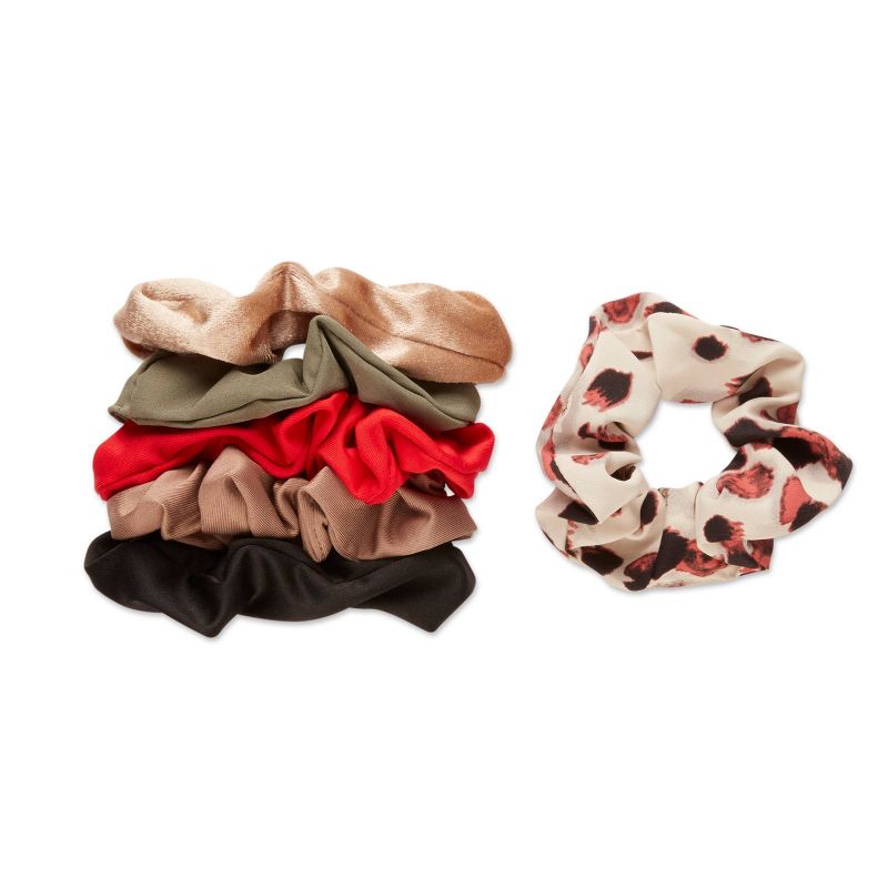 scunci Basics Fashion Scrunchies - Cream & Leopard - 6ct