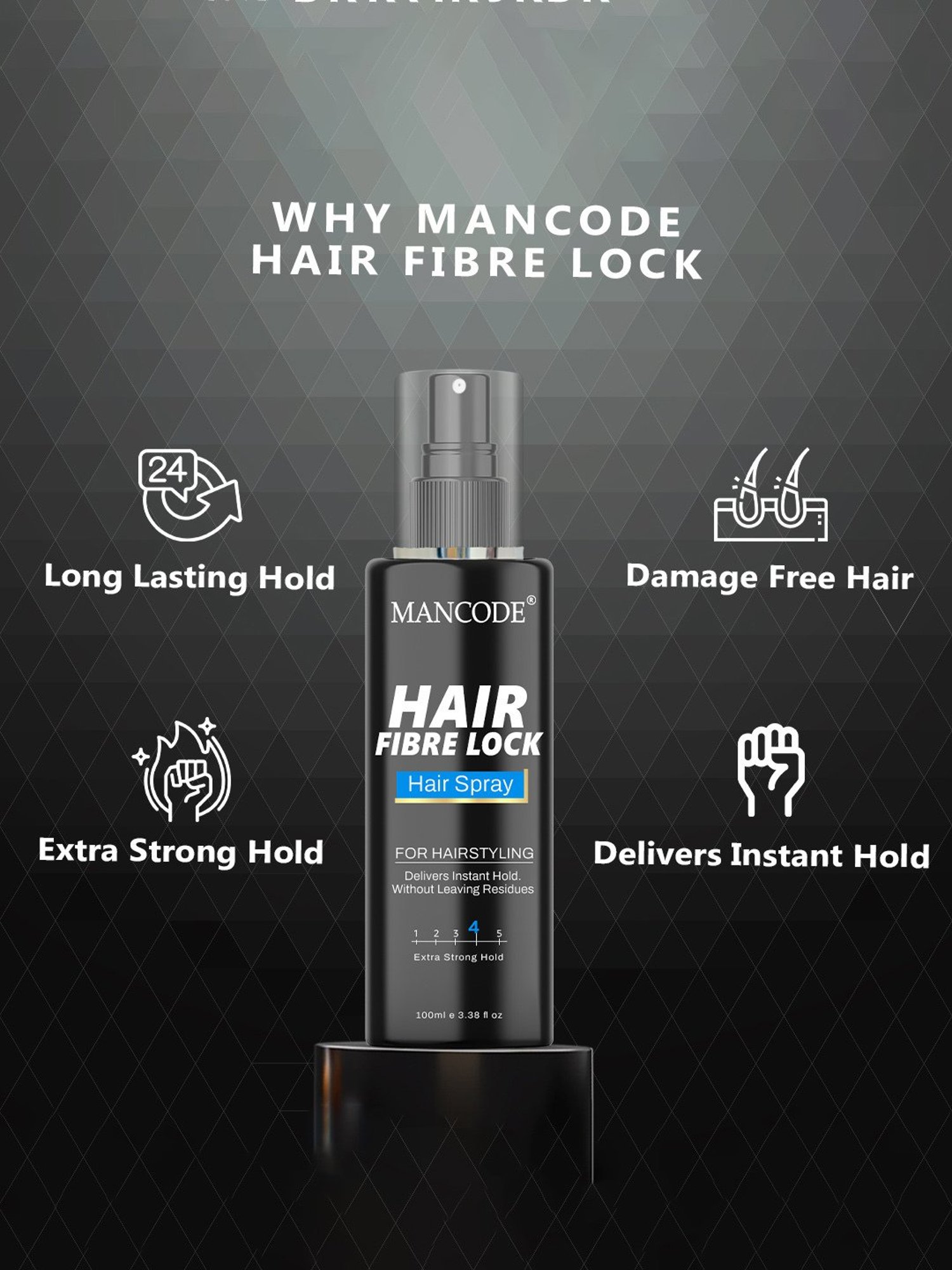 Mancode Hair Fibre Lock Hair Spray For Hair Styling - 100 ml