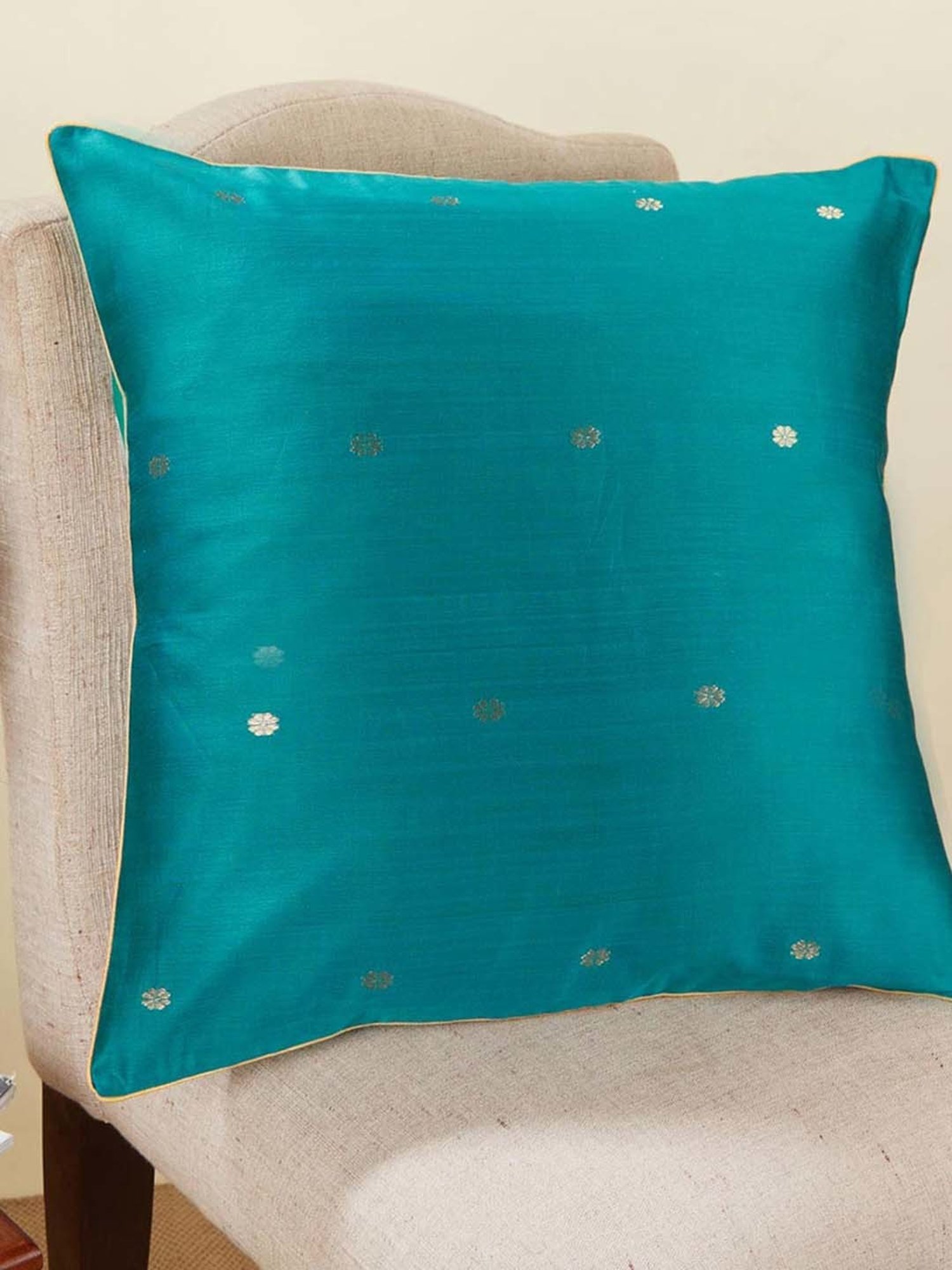 Fabindia Deeva Teal Cotton Blend Cushion Cover