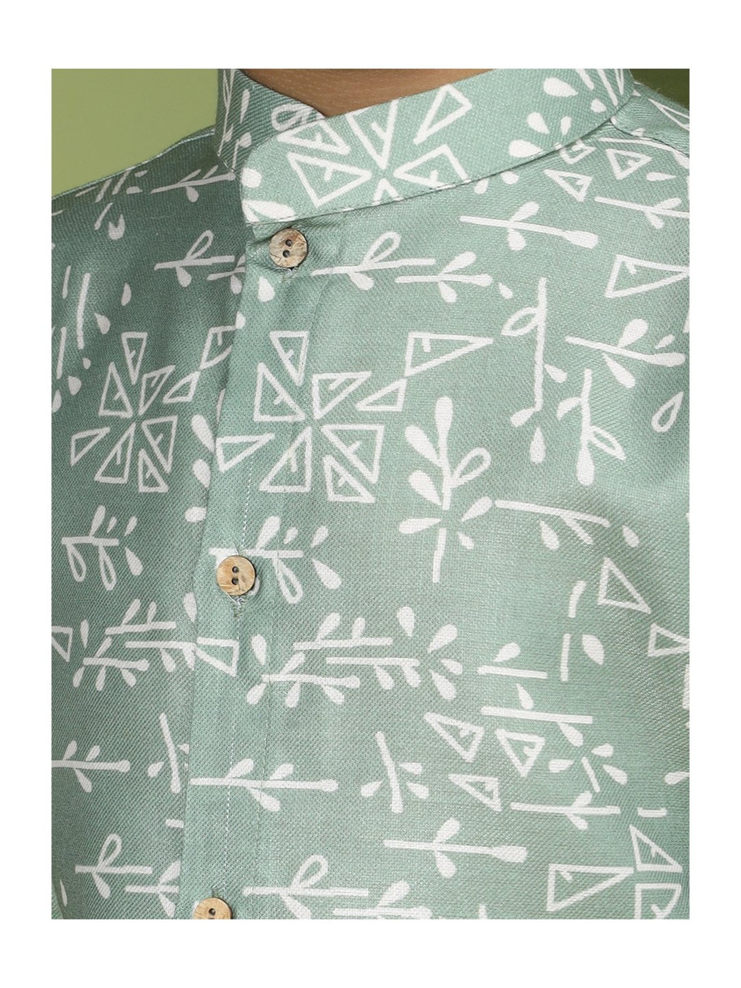 TABARD Kids Sage Green Printed Full Sleeves Kurta