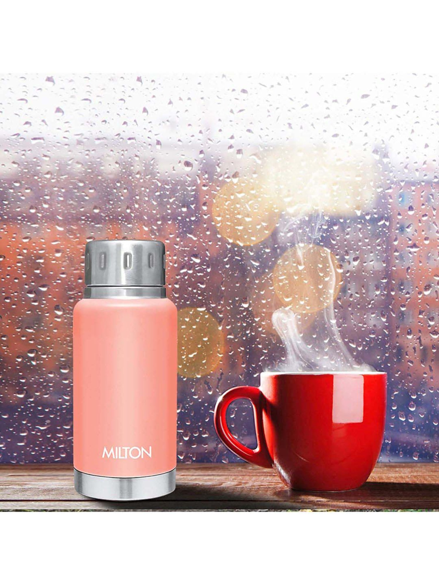 Milton Elfin Peach & Silver Stainless Steel Insulated Water Bottle (160 ml) - Set of 1