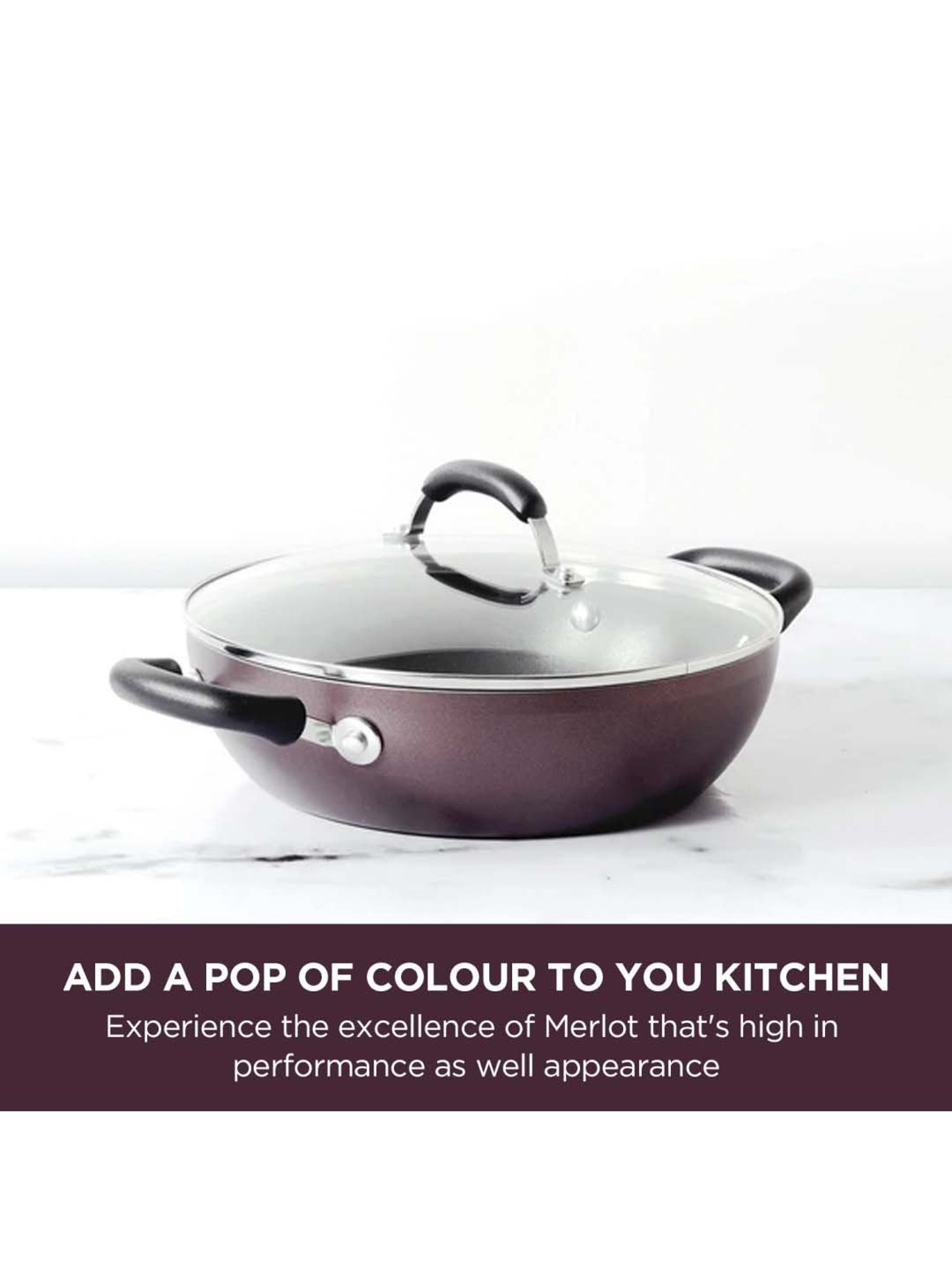 Meyer Merlot Non-Stick Kadai/Wok With Lid, 26cm