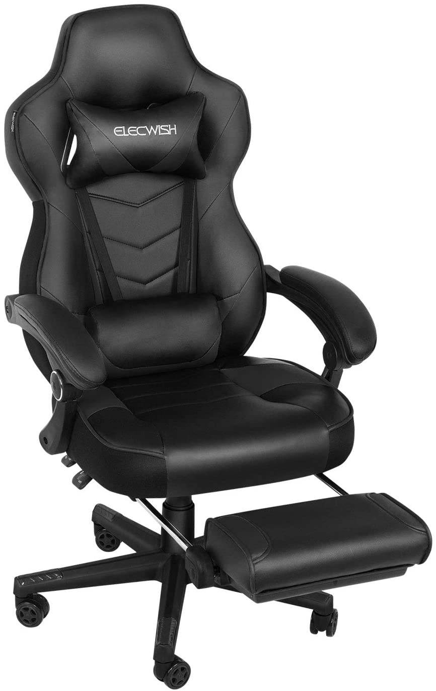 Ergonomic Computer Gaming Chair, PU Leather High Back Office Racing Chairs with Widen Thicken Seat and Retractable Footrest and Lumbar Support Video Game Chair 170 Degree Reclining