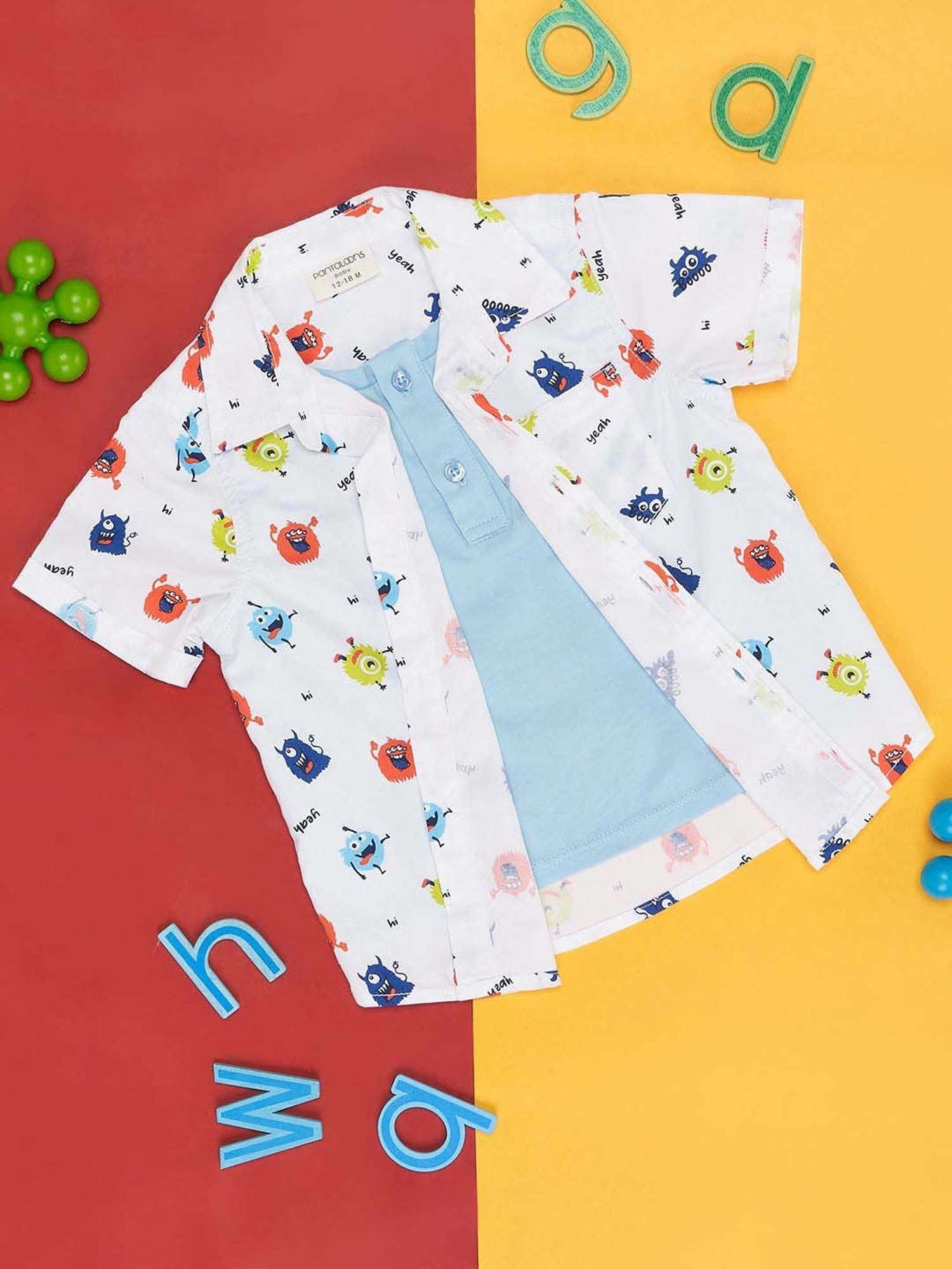 Pantaloons Baby White Cotton Printed Shirt