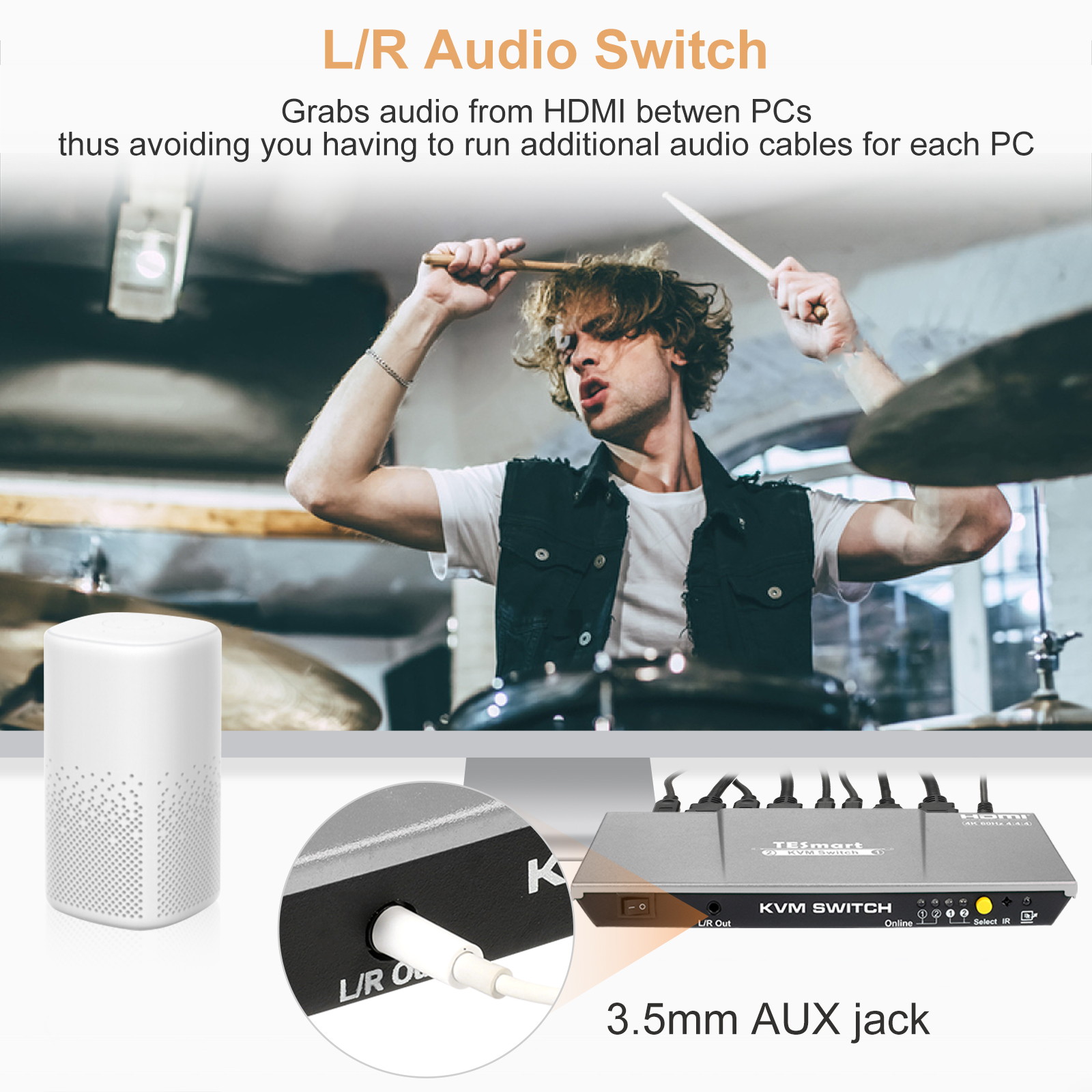 TESmart HDMI KVM Switch 4 ports 4 in 1 out  , support 4k 3840*2160@60Hz 4:4:4  Support HDR 10 and Dolby Vision ,Complaint with HDCP 2.2, With USB2.0 and audio output ports