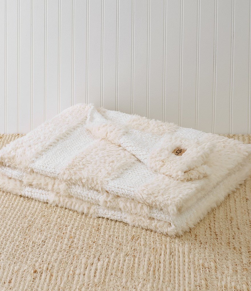 UGG Corey Knitted Faux Fur Striped Throw