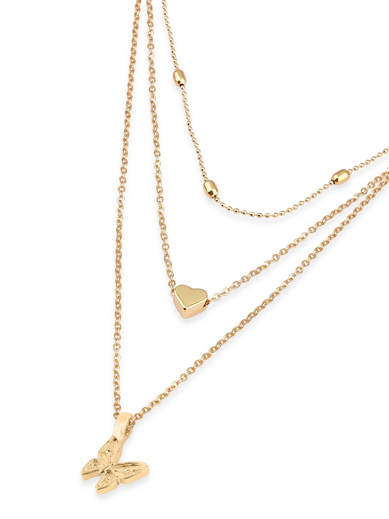 ToniQ Gold-Plated Butterfly & Heart Charm Layered Necklace for Women