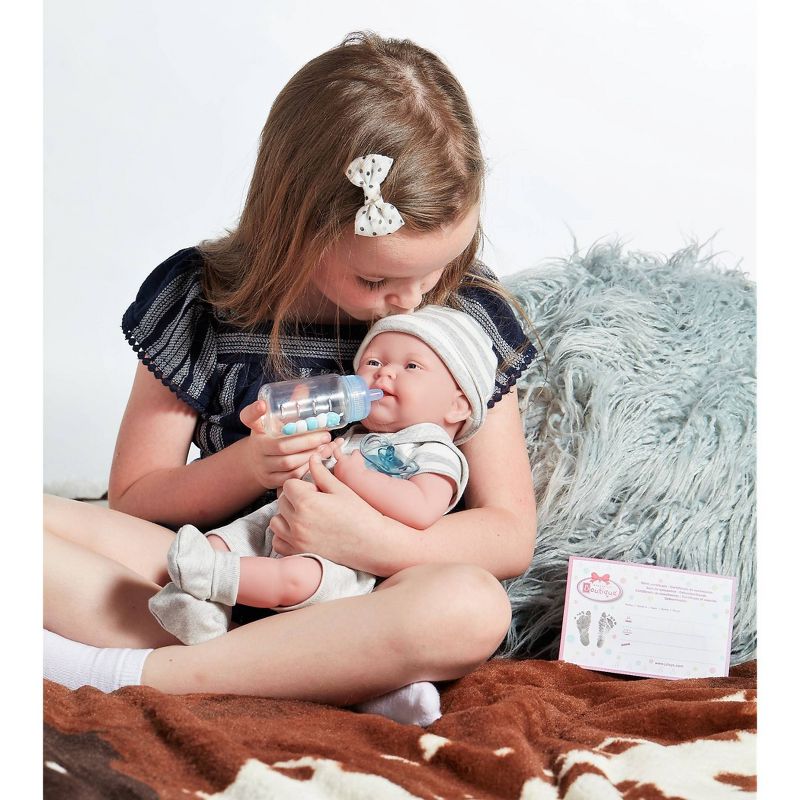 JC Toys La Newborn 15" Boy Doll - Light Gray Striped Outfit