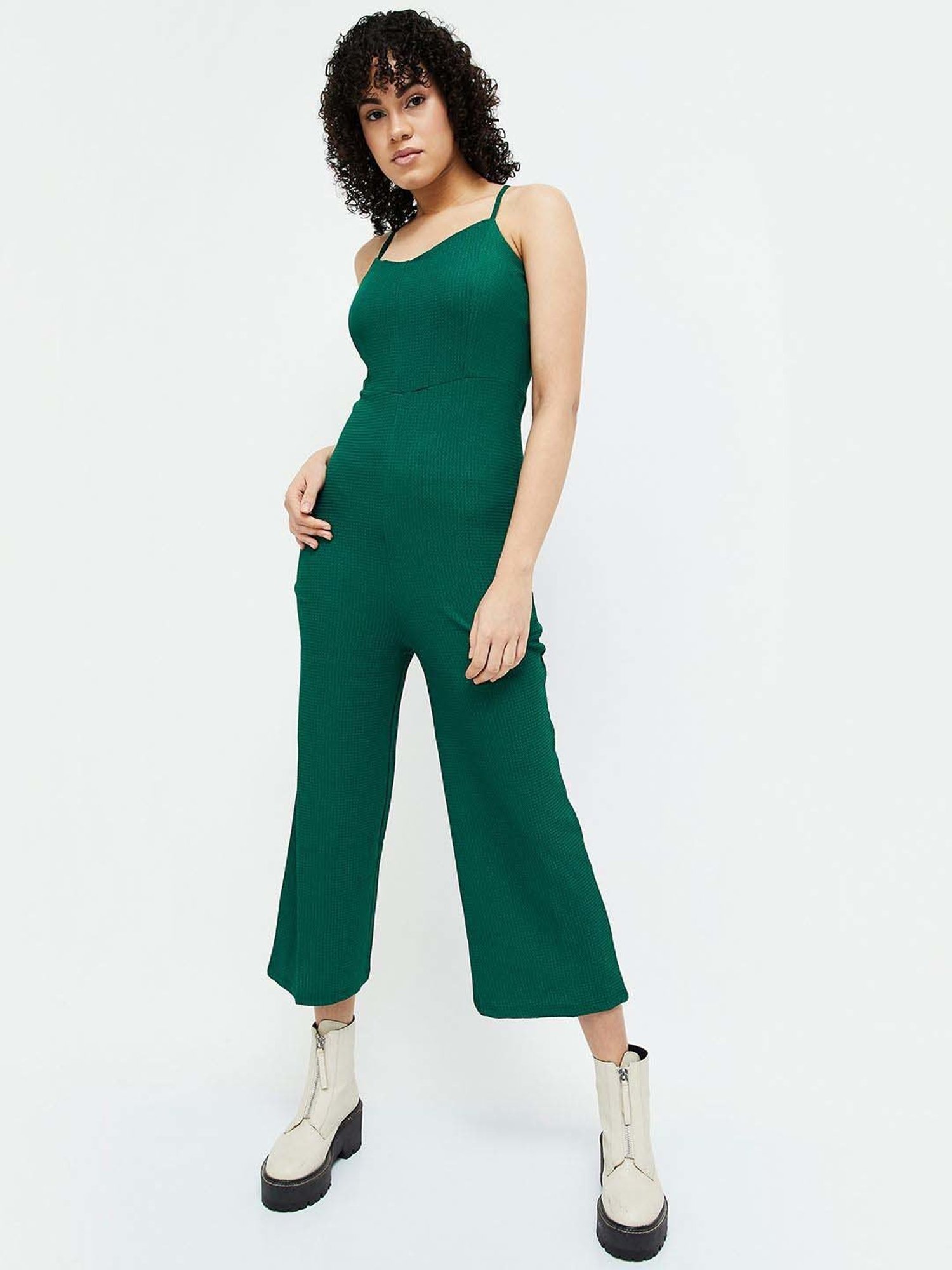 Ginger by Lifestyle Green Plain Jumpsuit