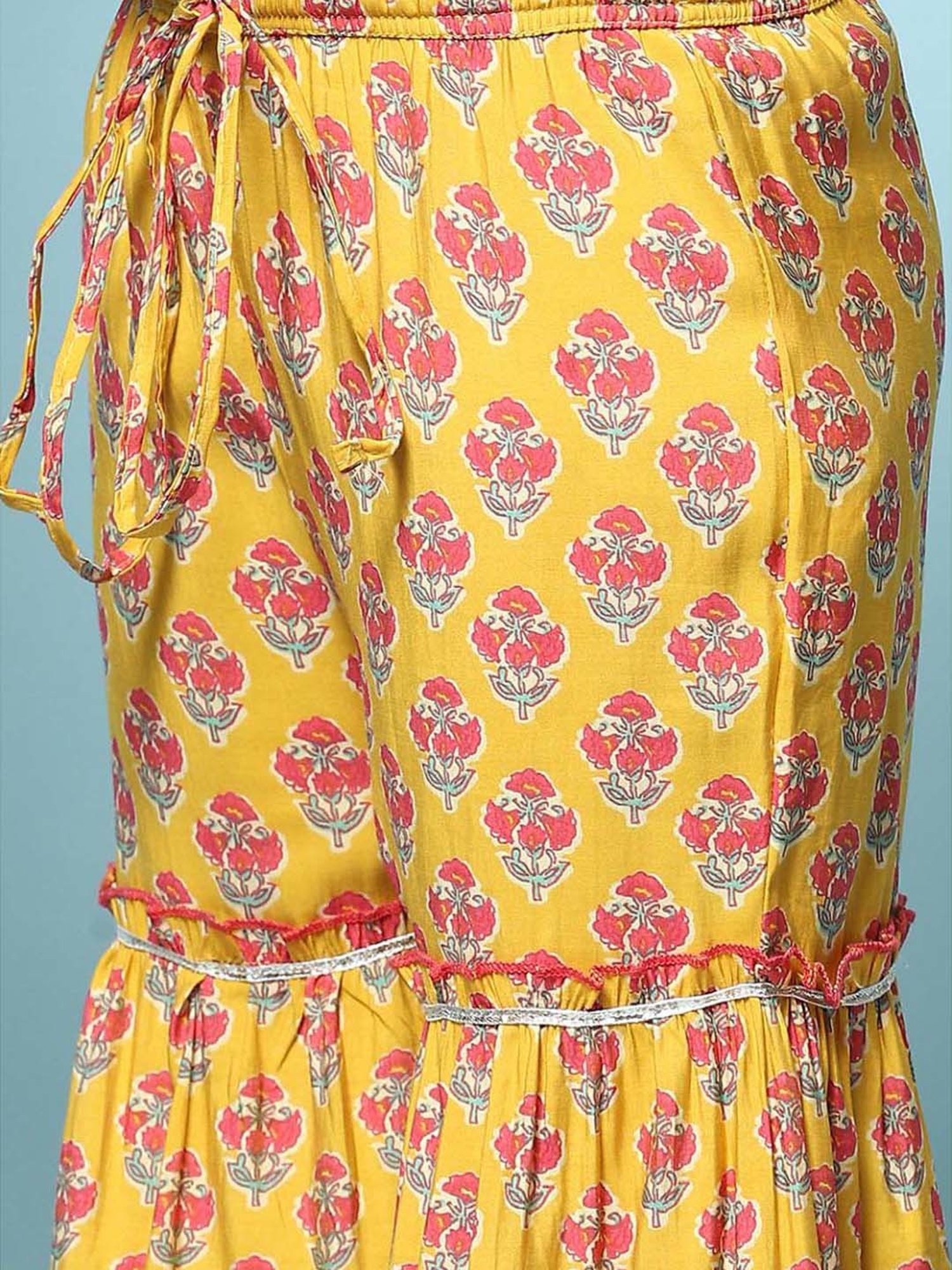 BIBA Girls Kids Yellow & Pink Floral Print Kurta Set