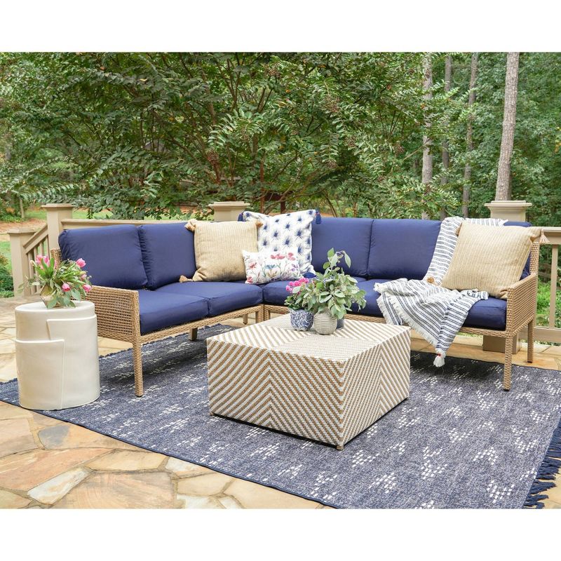 Riviera 5pc Wicker Patio Sectional Set - Navy - Leisure Made