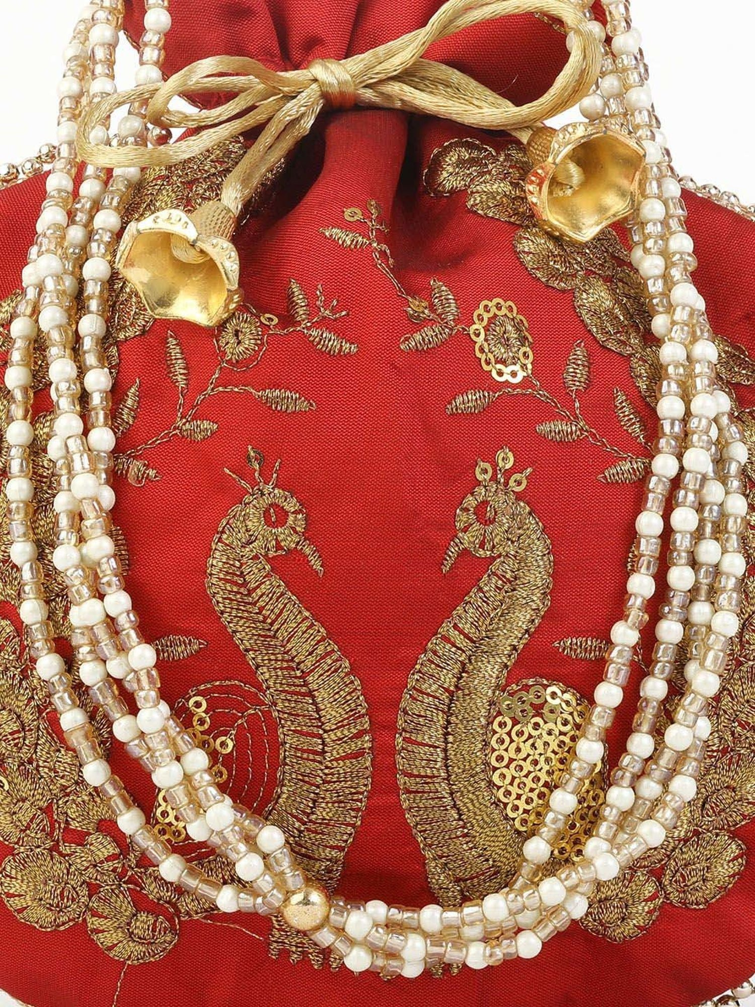 Gaurapakhi Red Embroidered Potli