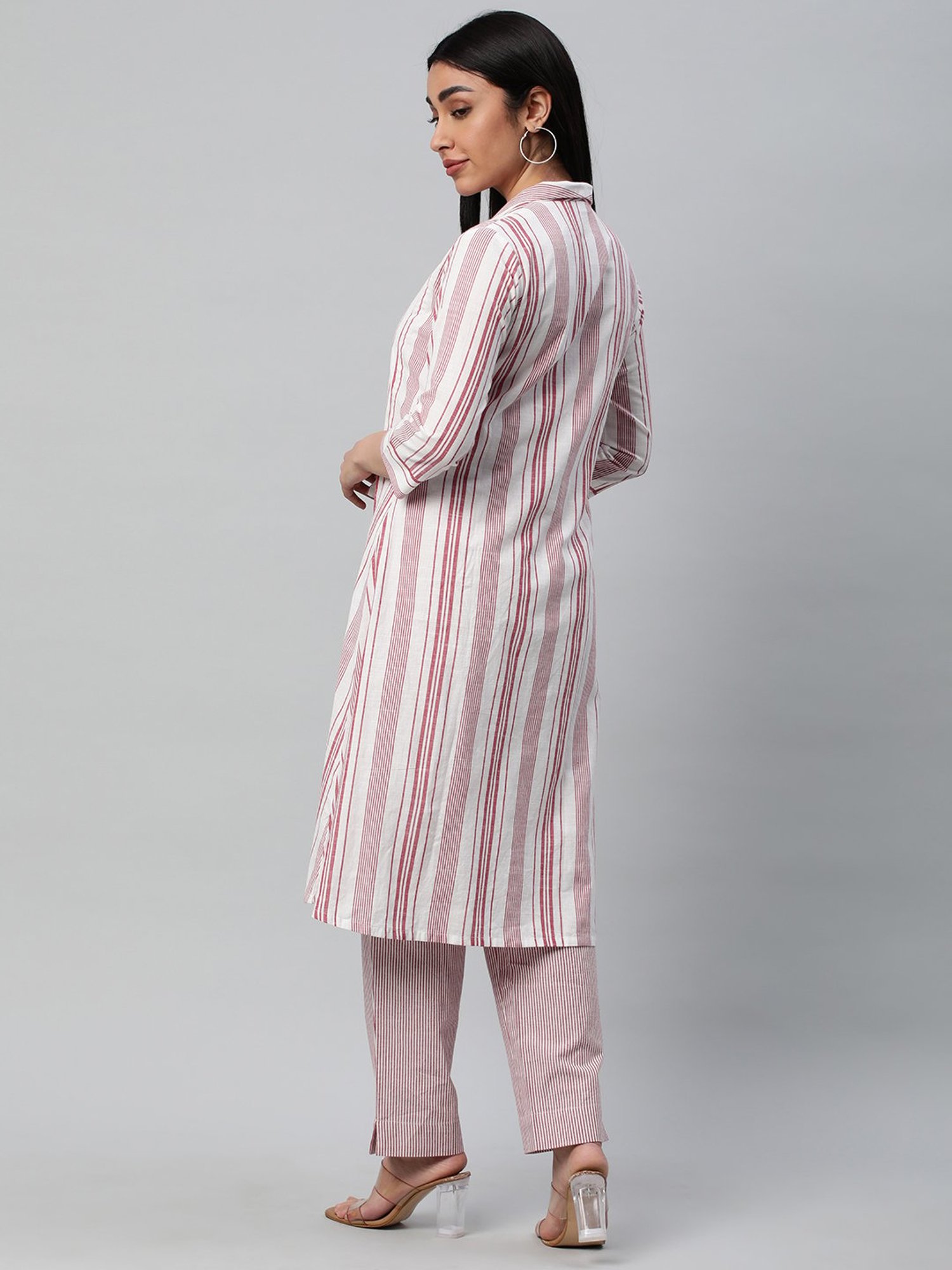 Kami Kubi Multicolor Striped Top Pant Set With Long Shrug