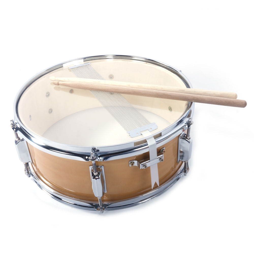 13" Piccolo Acoustic Single Drums Snare Drum with Drumsticks Wood Color