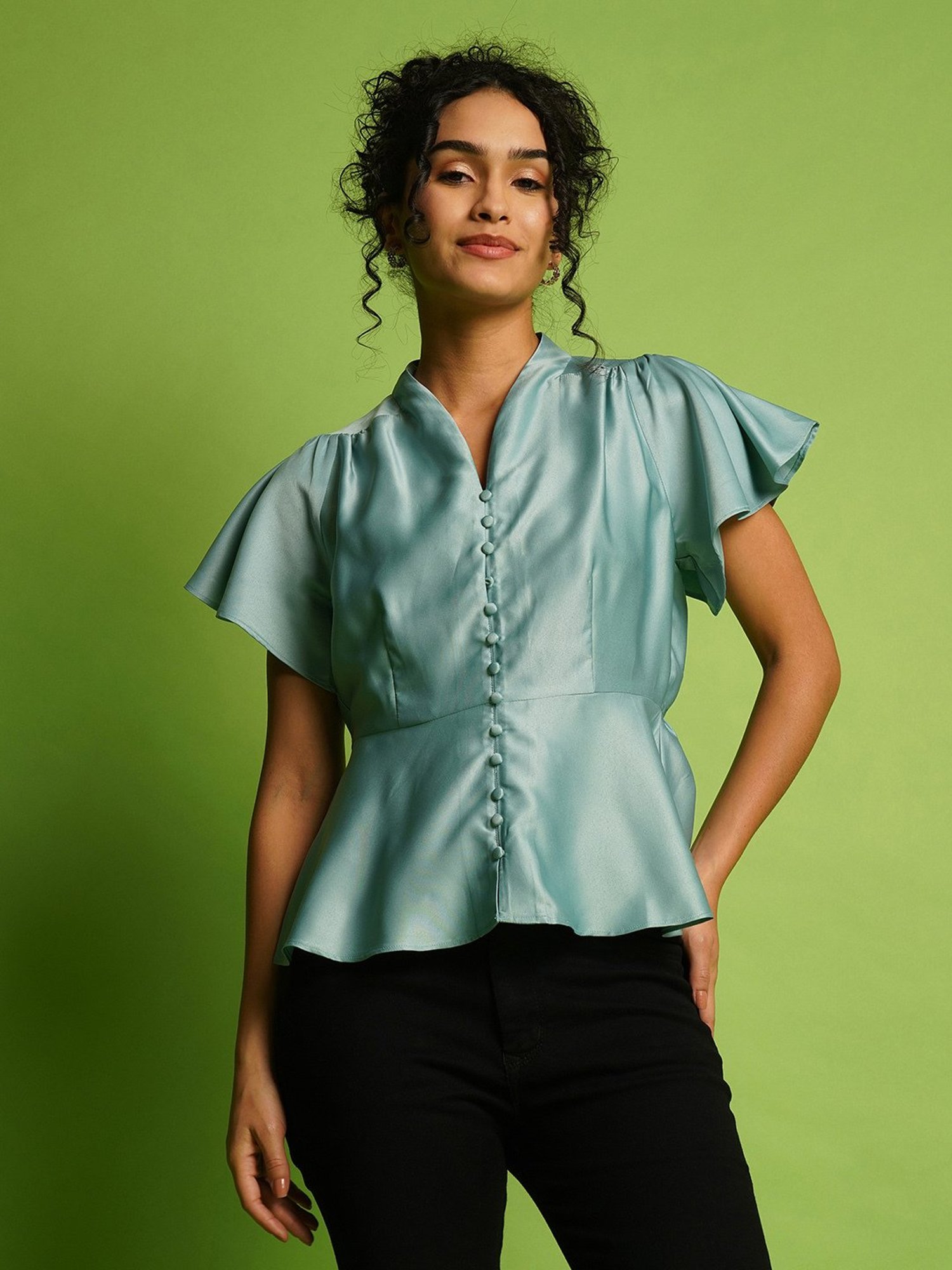 Globus Blue Regular Fit Peplum Top