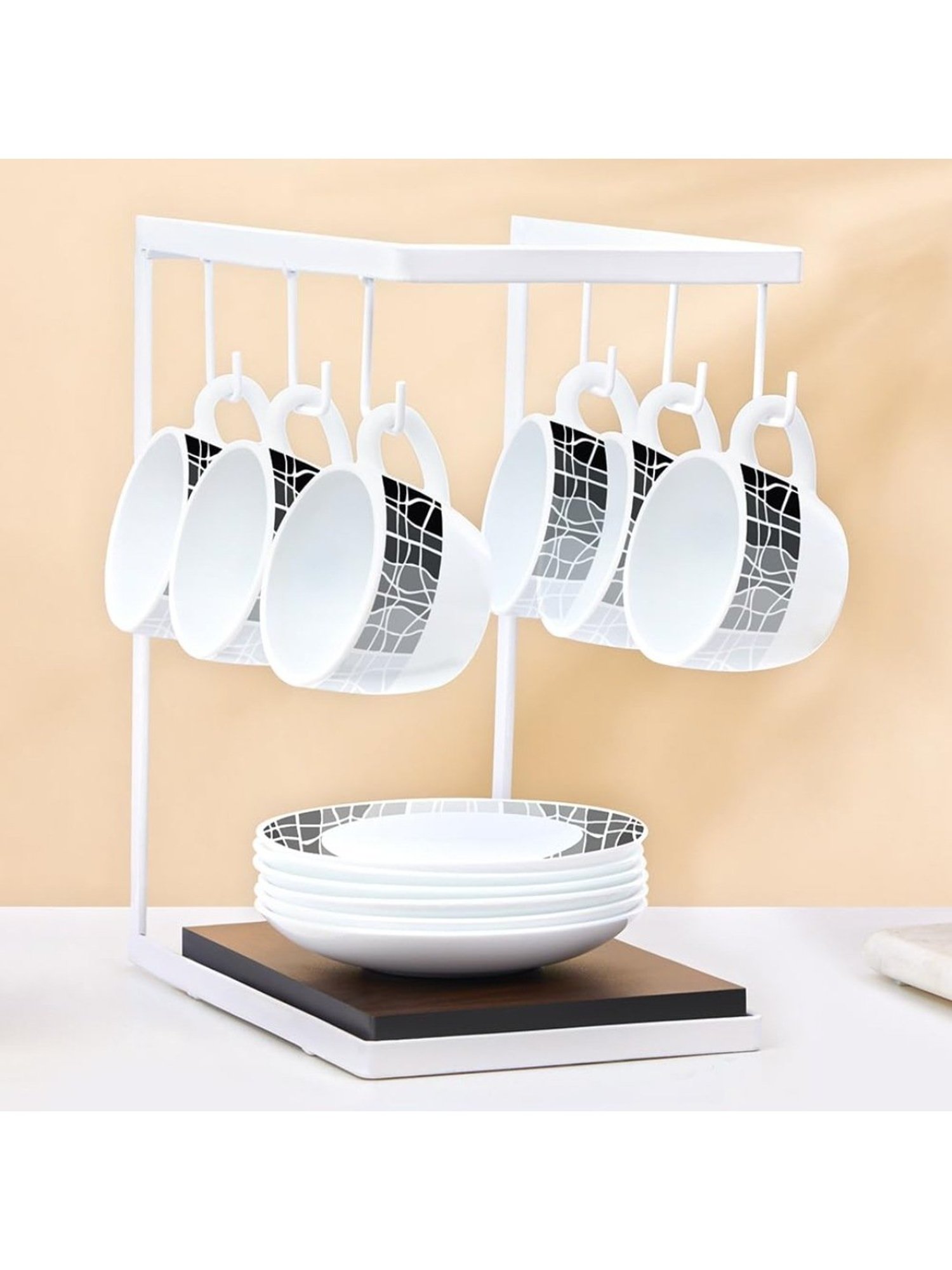 Larah by Borosil White Ceramic Opalware Cup and Saucer Set of 12 140ml