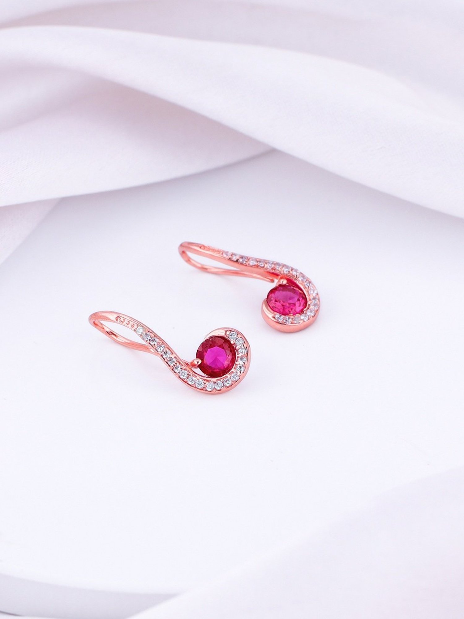 GIVA 92.5 Sterling Silver Rose Gold Rani Pink Drop Earrings