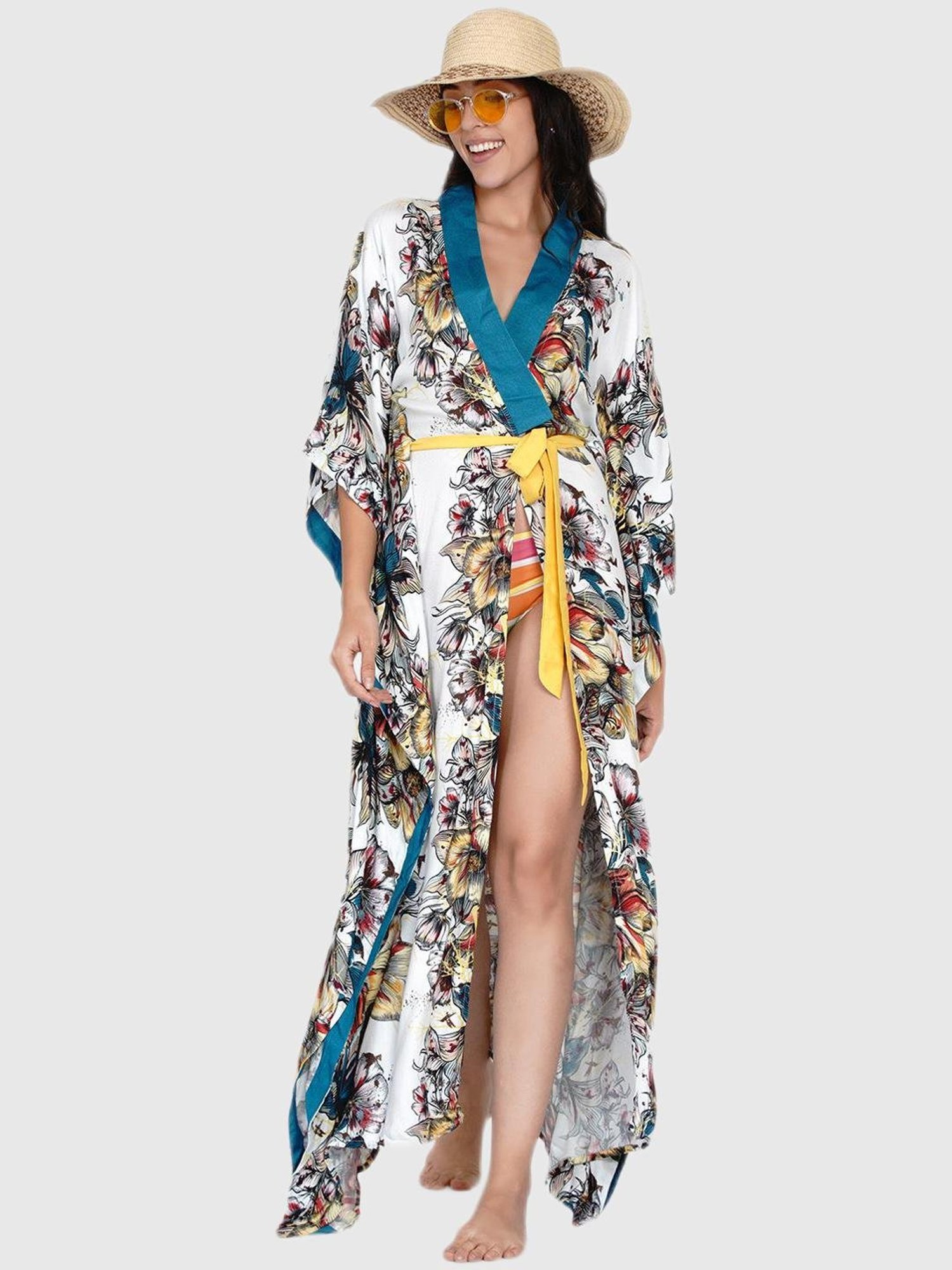The Kaftan Company White Floral Print Dress