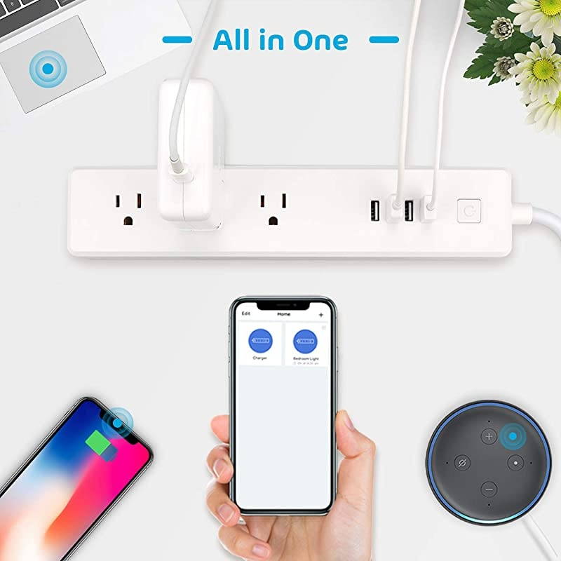 Smart Power Strip Compatible with Apple HomeKit Siri Alexa Google Home and SmartThings WiFi Surge Protector with 3 AC Outlets 4 USB Ports and 6ft Extension Cord Voice and Remote Control