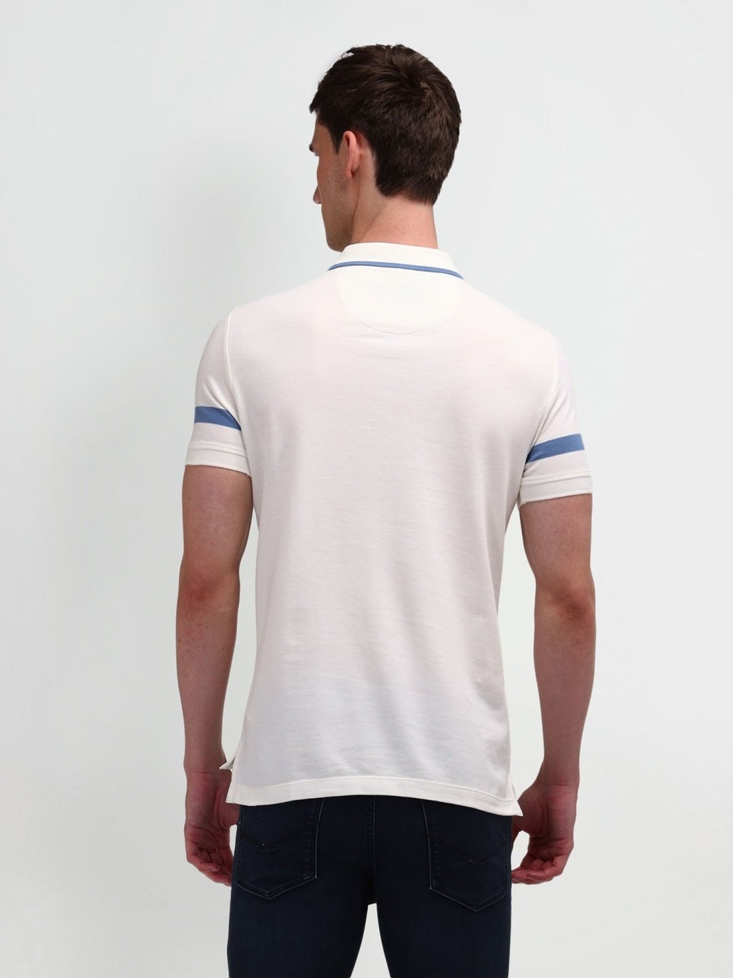 U.S. Polo Assn. White Cotton Slim Fit Striped Polo T-Shirt
