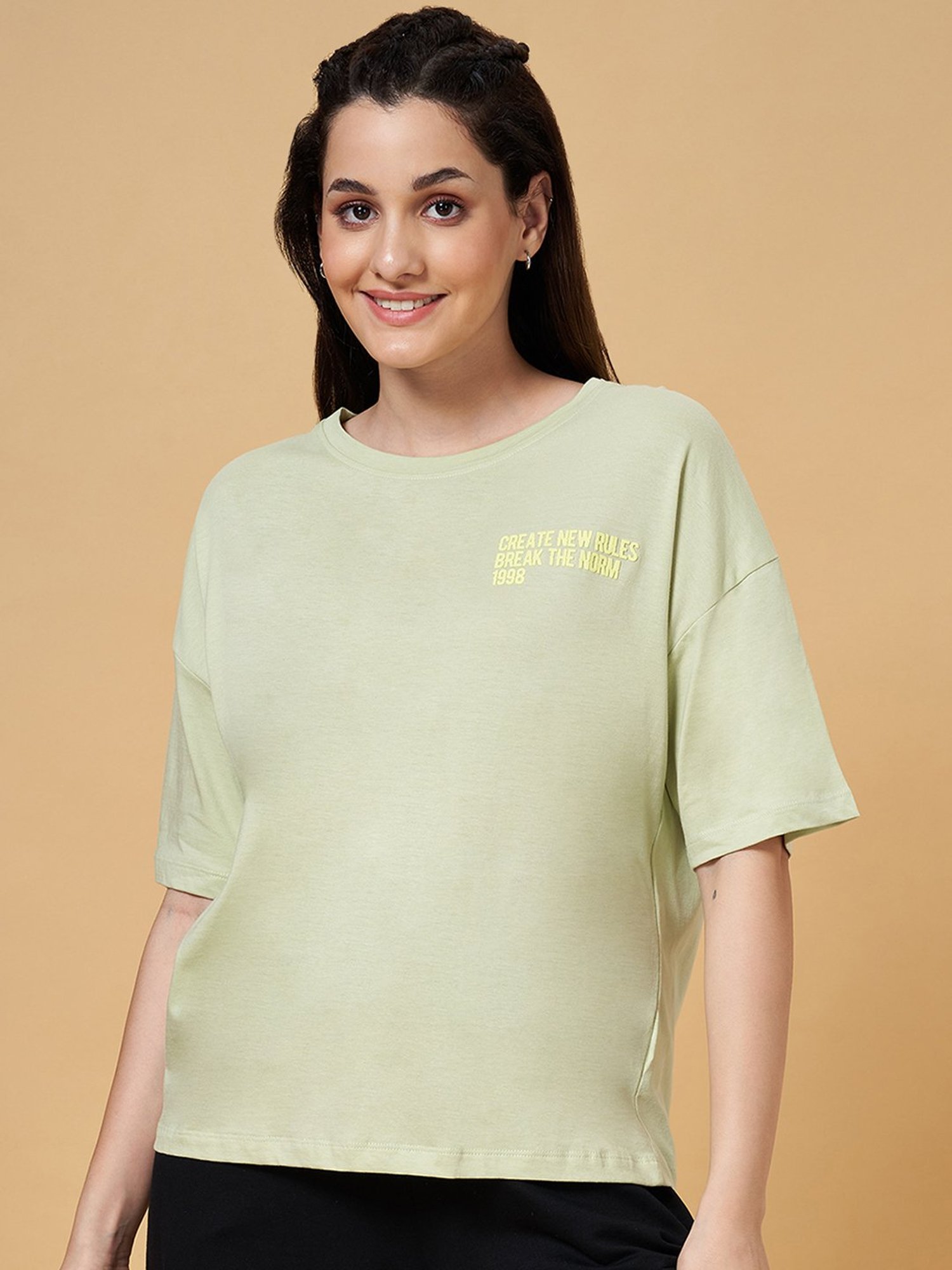 Ajile by Pantaloons Green Cotton Graphic Print Sports T-Shirt