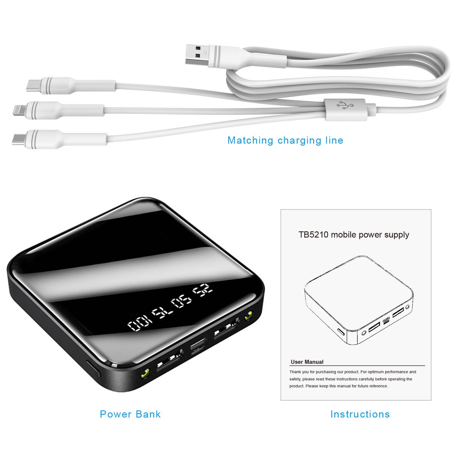 Mini Portable Power Bank 10000mAh External Battery Ultra-Compact High-Speed Charging Technology Portable Charger for iPhone, Samsung Galaxy and More