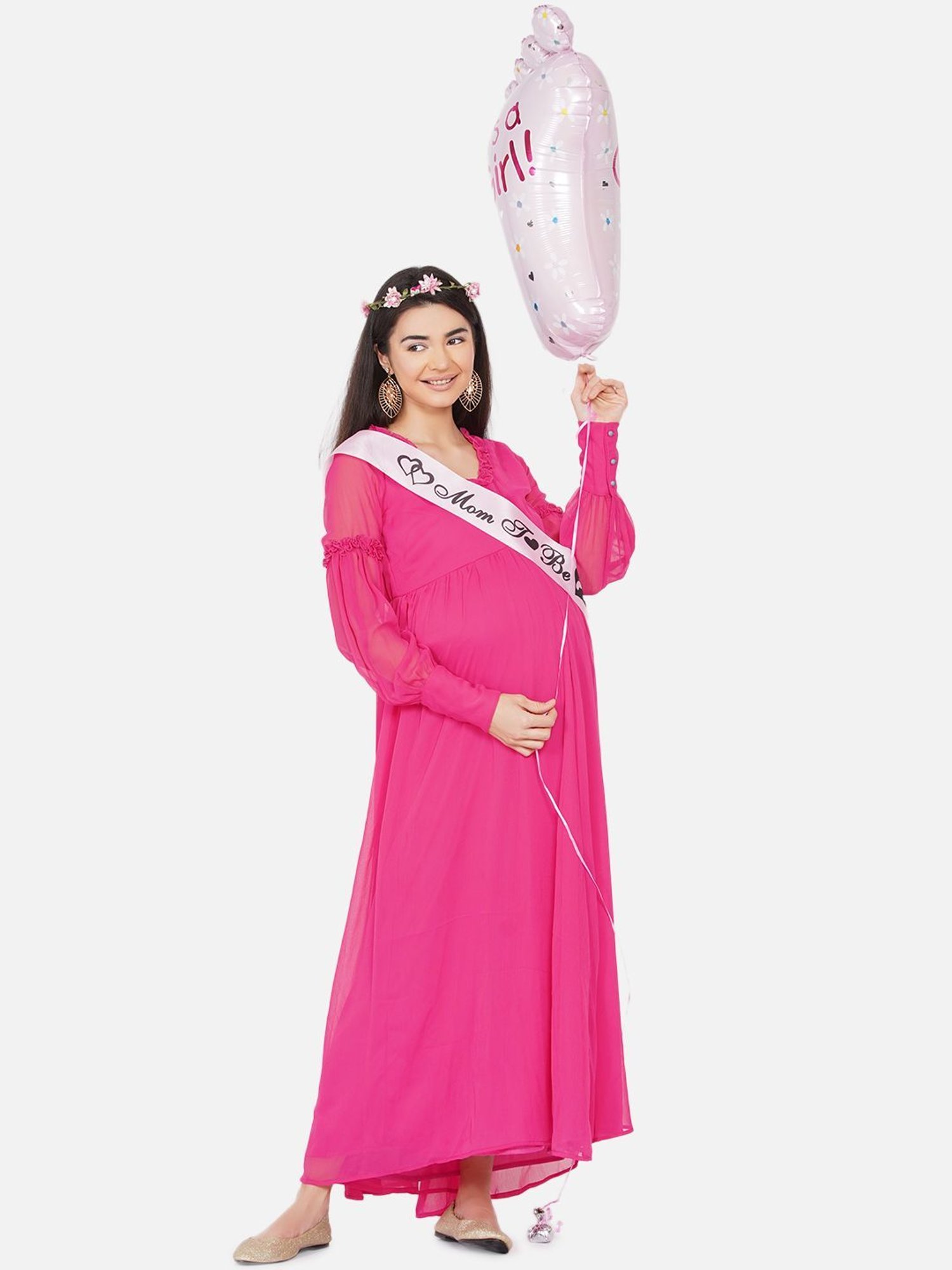 Mine4Nine Pink Maxi Maternity Baby Shower Dress