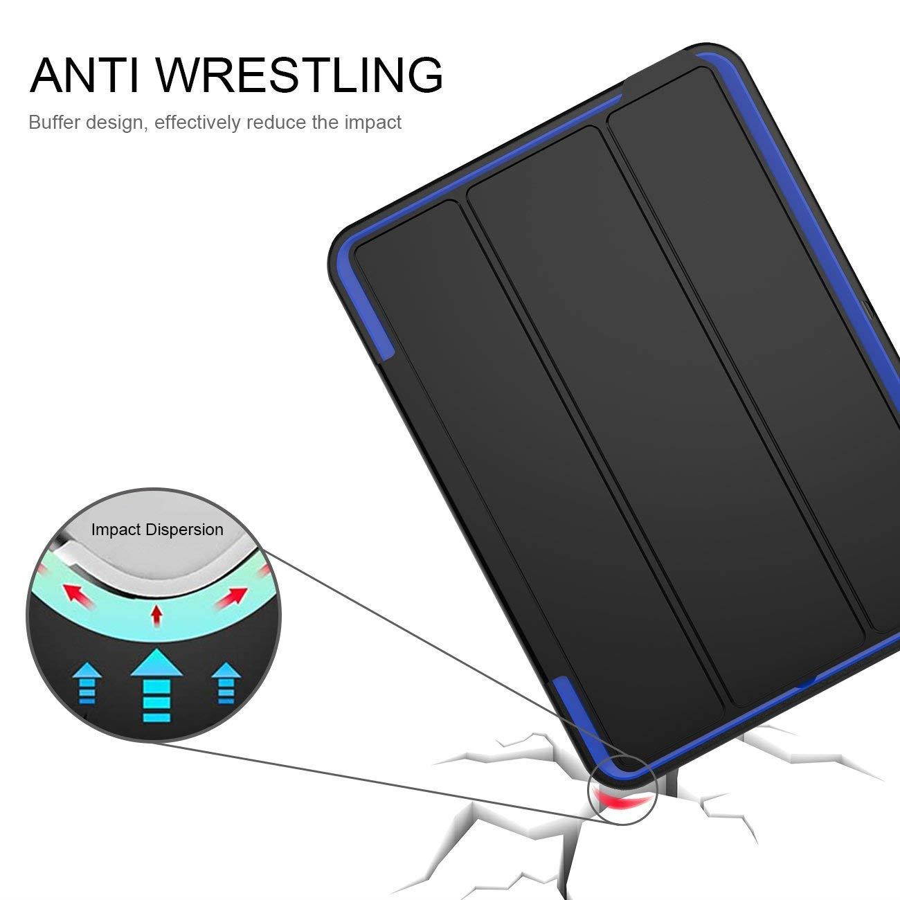 New iPad 9.7 2017/2018 case - DUNNO Heavy Duty Full Body Rugged Protective Case with Auto Sleep/Wake Up Stand Folio & Three Layer Design for Apple iPad 9.7 inch 2017/2018 (Black+Blue)