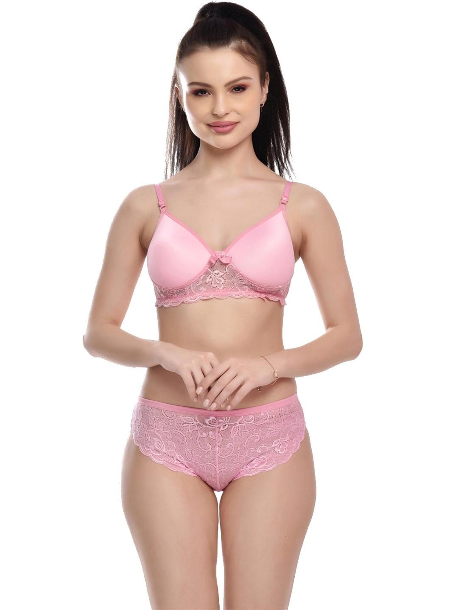 mod & shy Pink Self Pattern Lingerie Set