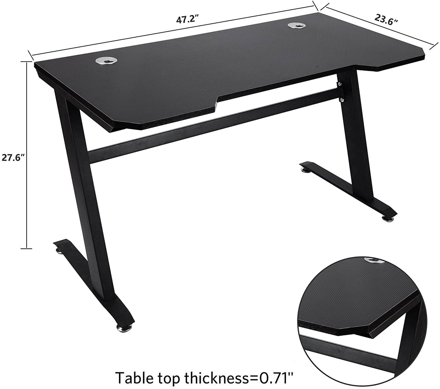 47" Z-Shape Gaming Desk E-Sports Desk Home Office Computer Desk Writing Table Gamer Workstation Of Thicker Steel With 2 Cable Management Holes Adult Ceremony Gift Waterproof