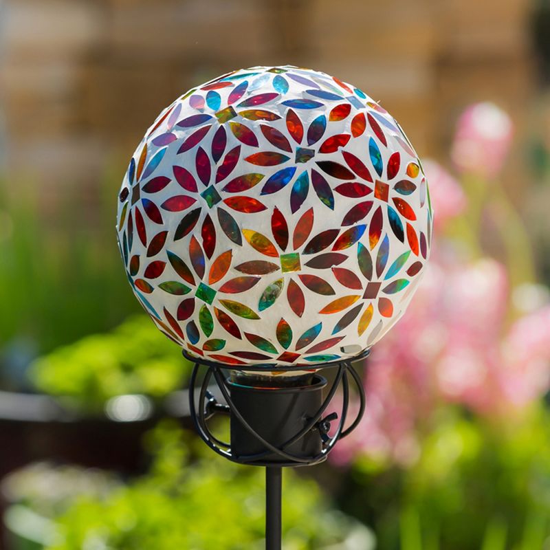 Home & Garden 9.5" Bright Flower Gazing Ball Mosaic Glass Evergreen Enterprises Inc  -  Outdoor Sculptures And Statues