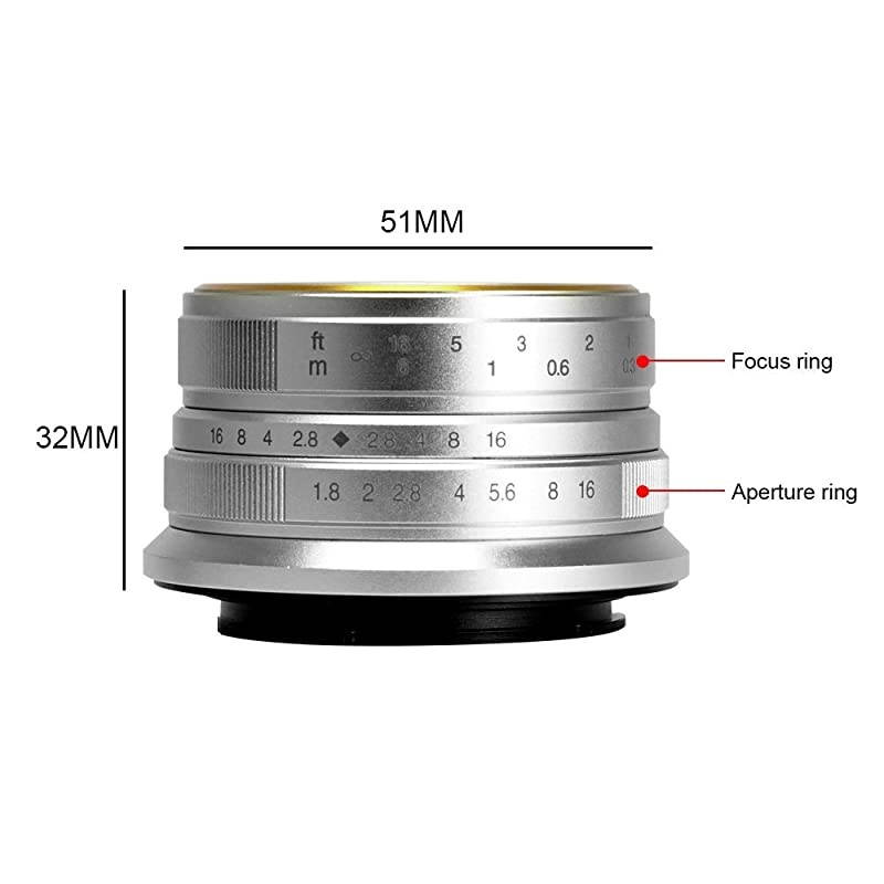 25mm F1.8 Manual Focus Fixed Lens for Sony E-Mount Cameras-APS-C (Silver)